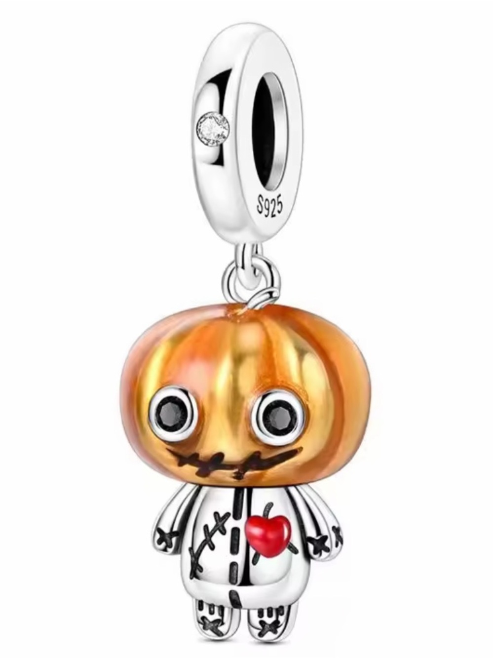NWOT Halloween Pumpkin Head Doll Dangle Charm Sterling Silver 925